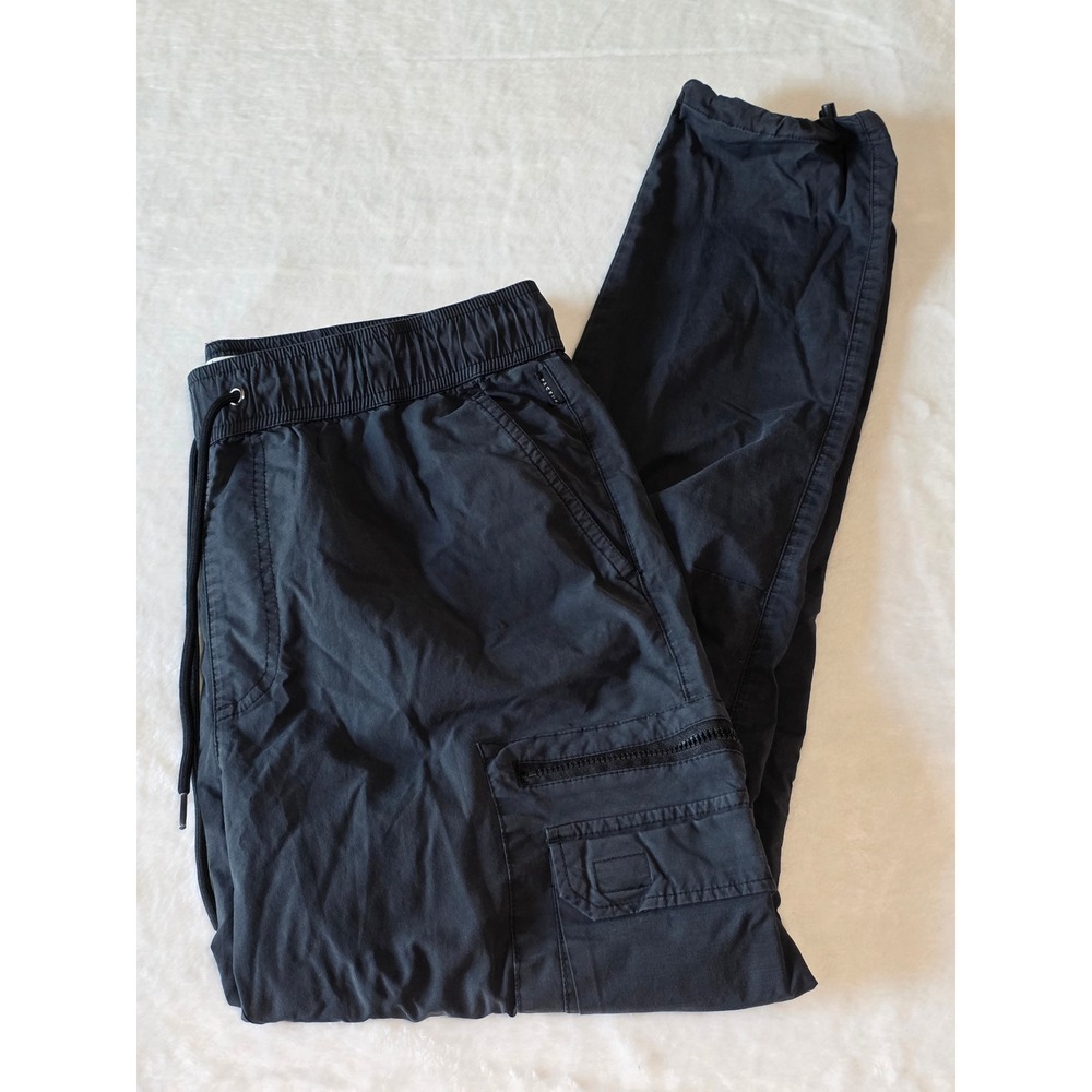 PacSun Mens Slim Fit Cargo Pants Black Gray Elastic Waist Drawstring Size Medium